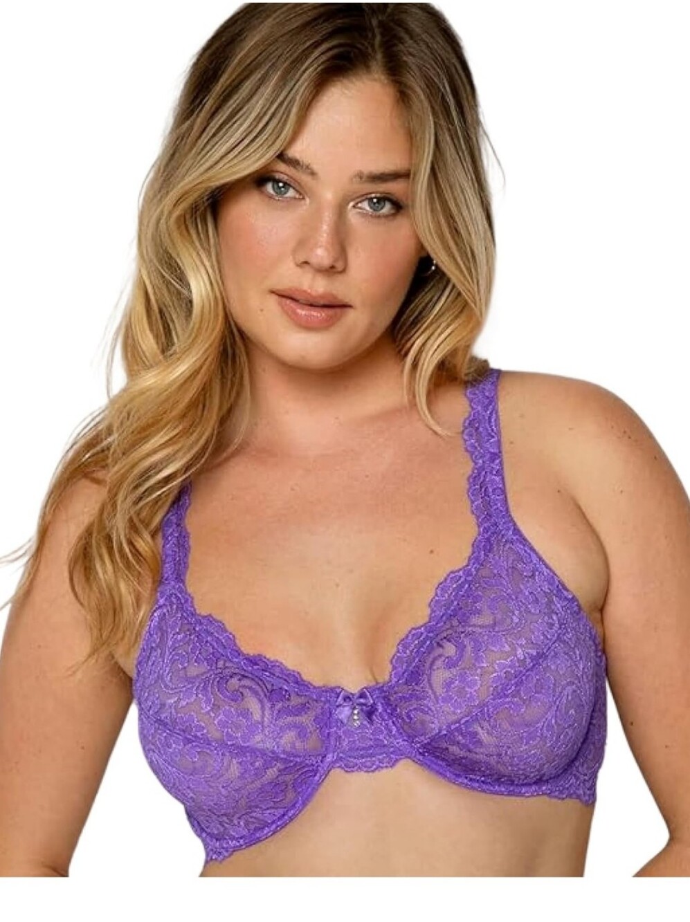 Smart & Sexy Women's Signature Lace Unlined Underwire Bra, 36D, Violet